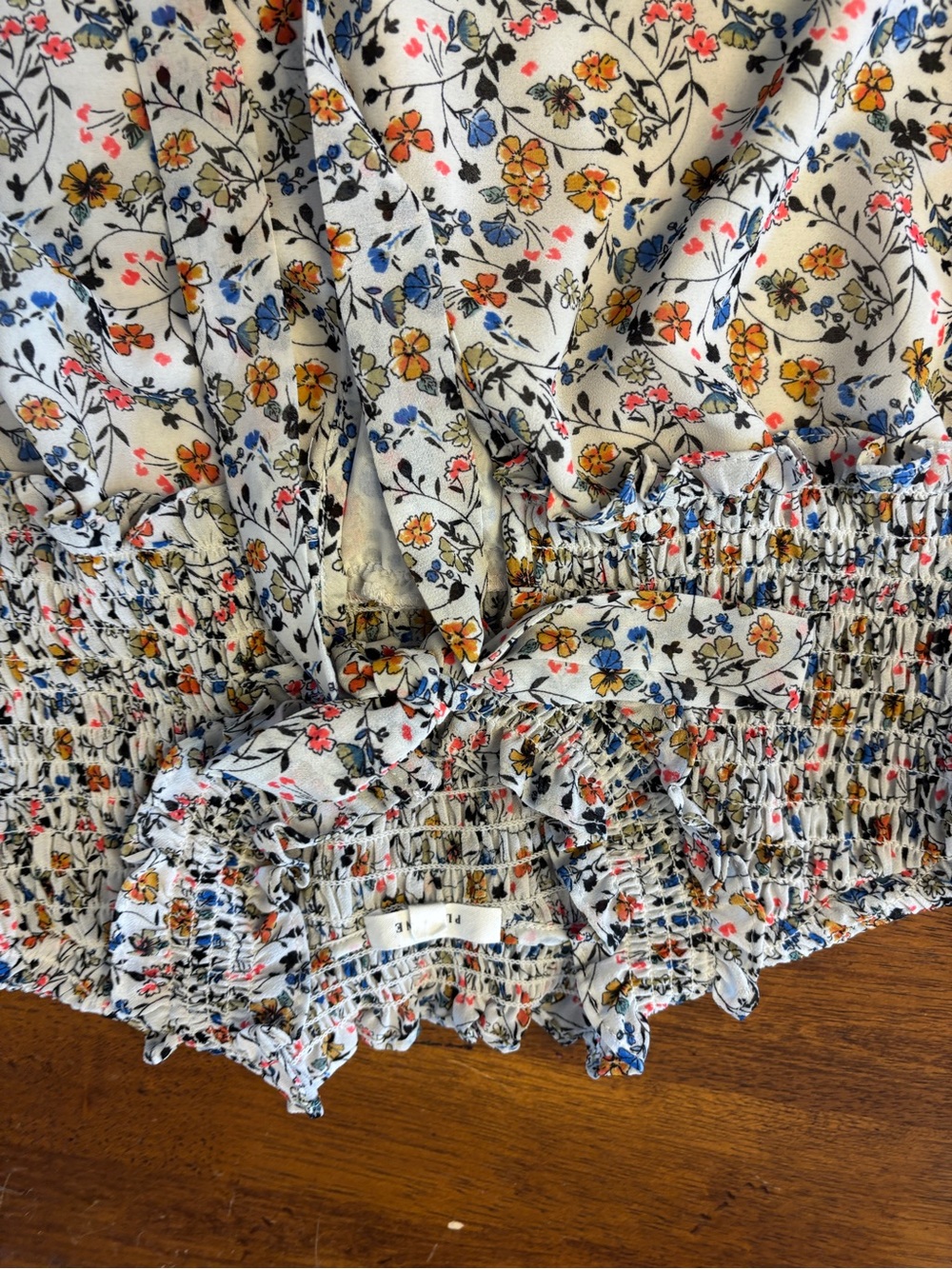 Anthropologie Floral Smocked Ruffle Shell Top tie neck xs Multicolor Print - Picture 4 of 8